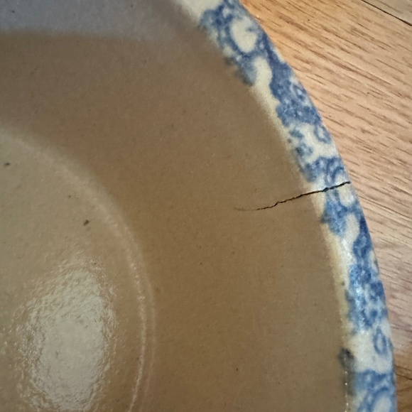 Robinson Ransbottom Pottery Stoneware Bowl Roseville Ohio Blue Cream 3" Height - Picture 9 of 9